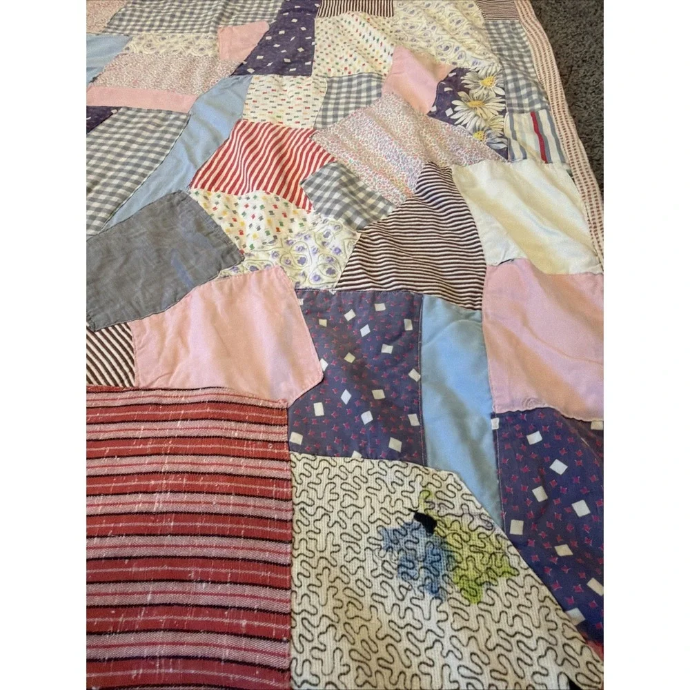 Vintage Handmade Crazy Quilt Patchwork Scrap 75x70